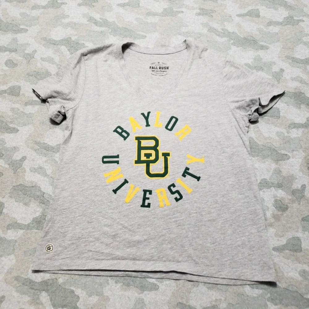 Baylor University Top Womens Medium Gray‎ V-Neck Short Sleeve